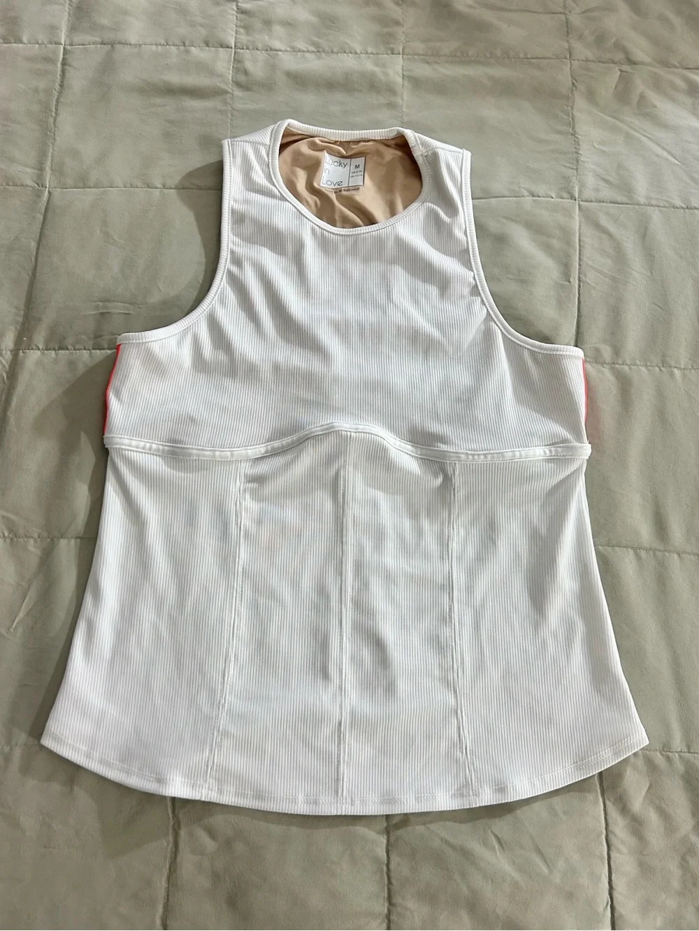 Lucky in Love White Racerback Tank with Lace Back Panel, Women’s Medium - Tennis